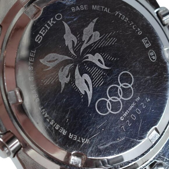 Rare Men's Seiko Chronograph Alarm 1998 Nagono Olympics Yellow Watch 7T32-7C70! - Picture 11 of 11